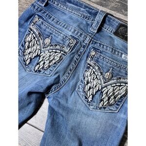 Miss Me Jeans Womens Size 25 Mid Rise Distressed Skinny Angel Wing Bling Y2K EUC